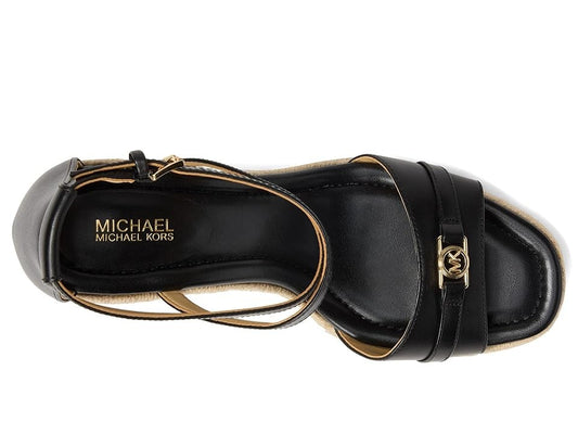 MICHAEL Michael Kors Mandy Wedge Sandals, Black Leather Size 7M