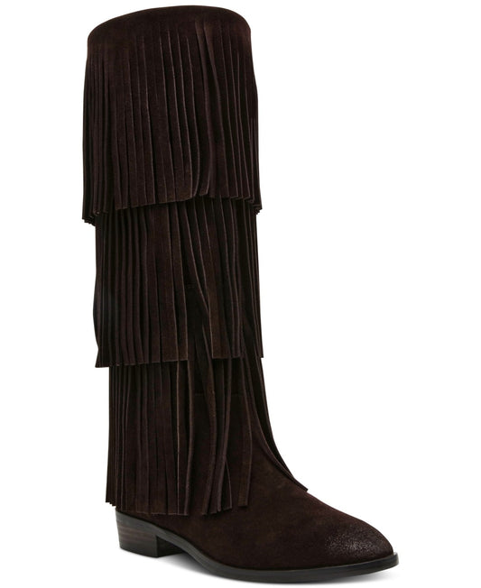 Steve Madden Women's Spur Knee-High Fringe Boots - Brown Suede