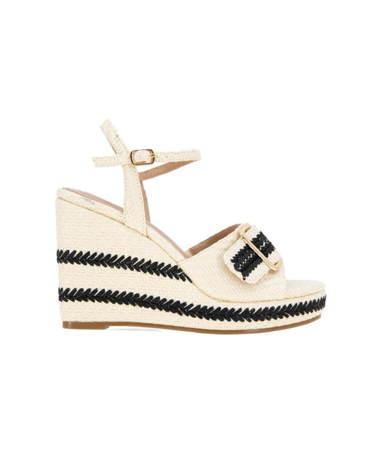 BCBGeneration Elo Buckle Wedge Sandals - Porcelain, Black Size 7US