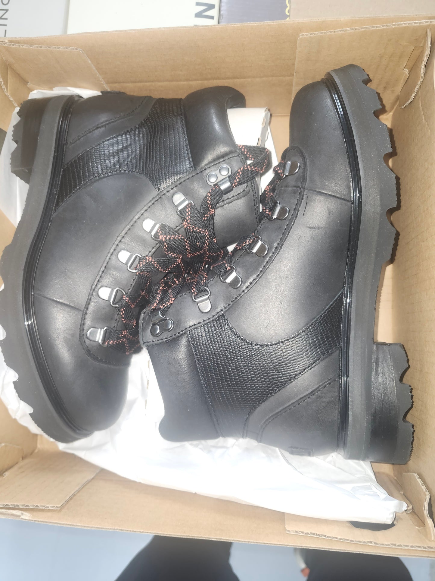 Sorel Lennox Hiker STKD Waterproof Boot, Black Red, Size 8