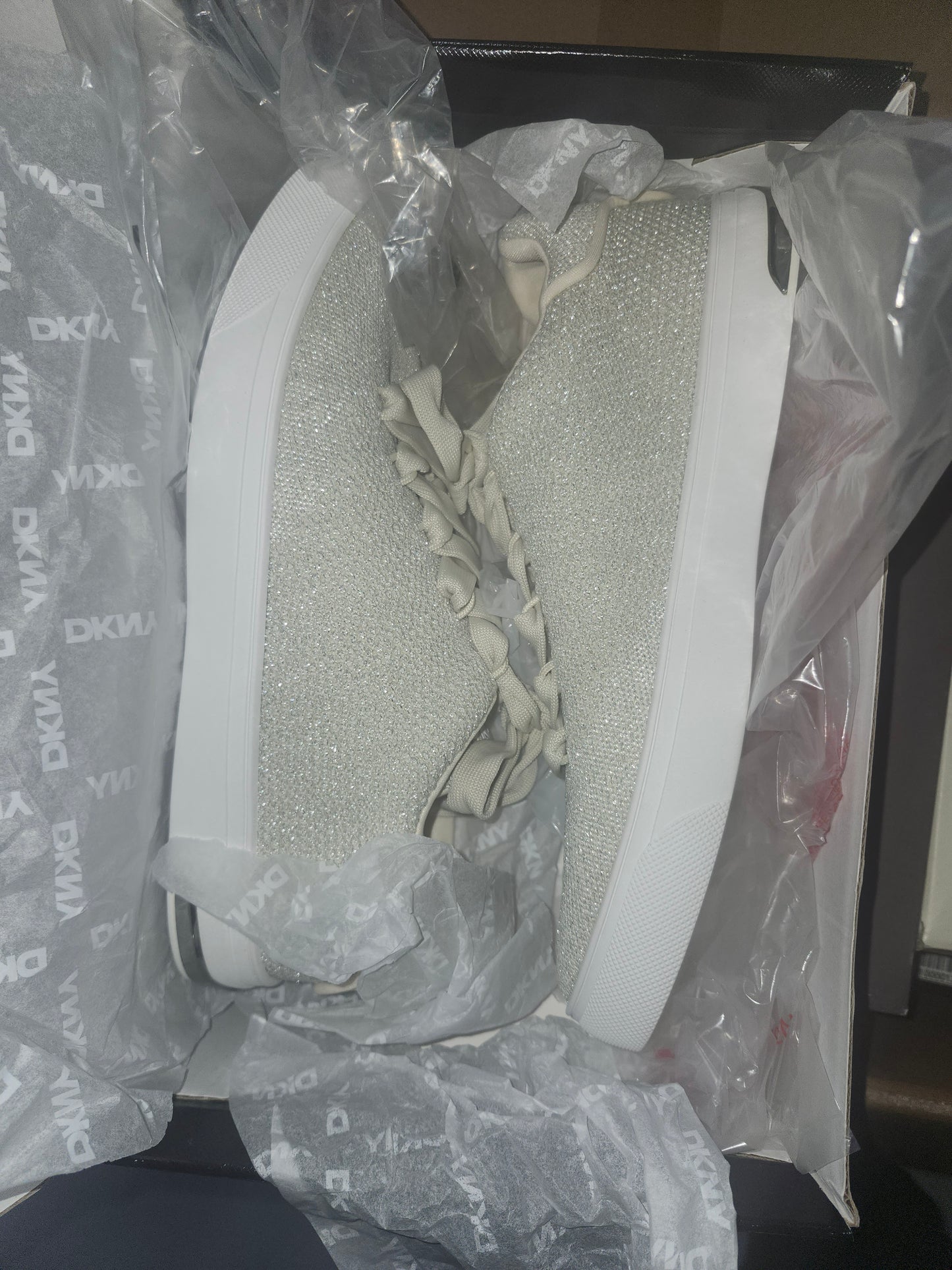 DKNY Abeni Lace-Up Low-Top Sneakers, Bone/Silver, Size 8MUS