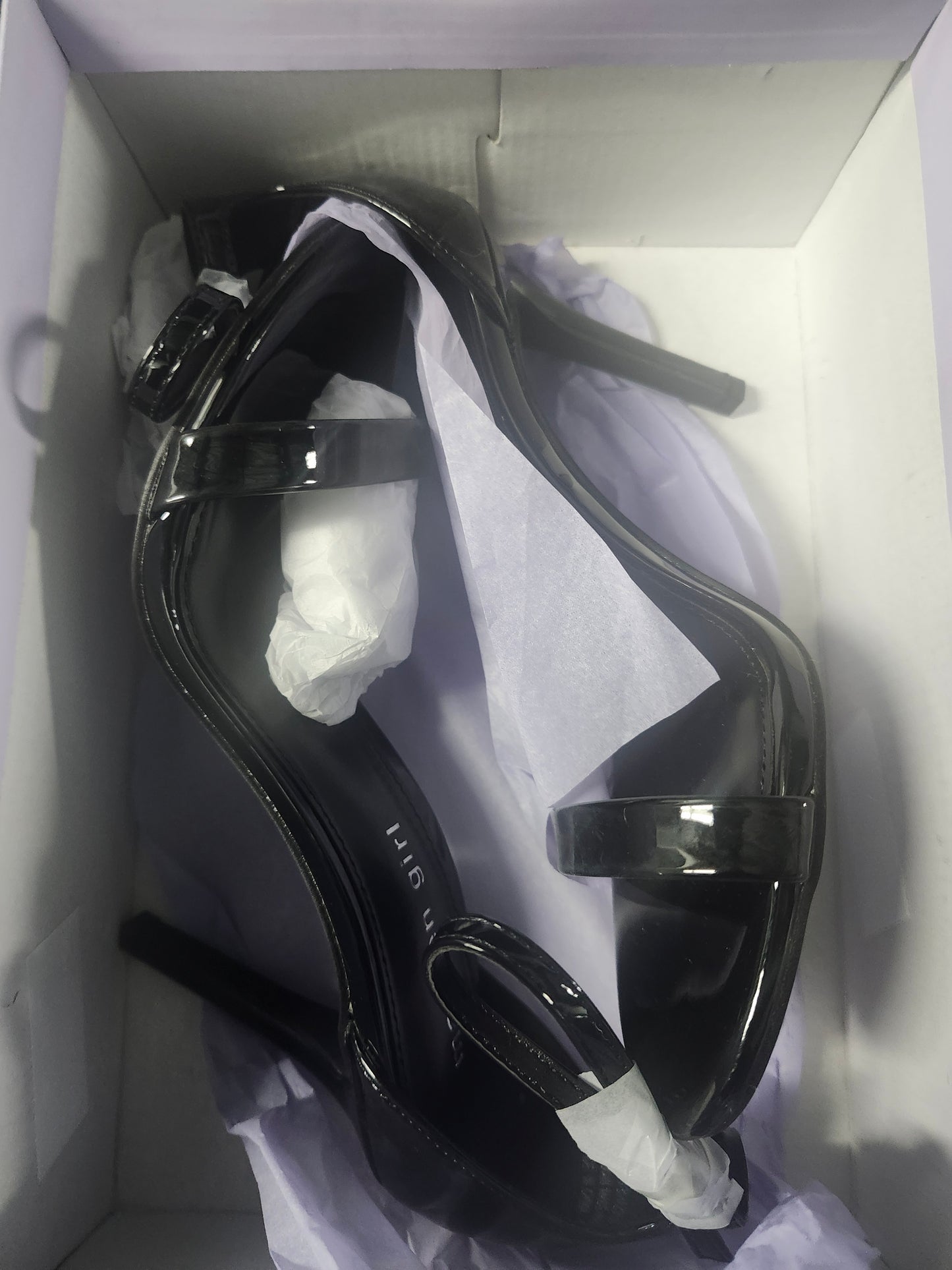 Madden Girl Brazen Stiletto Dress Sandals Black Patent Size 7MUS