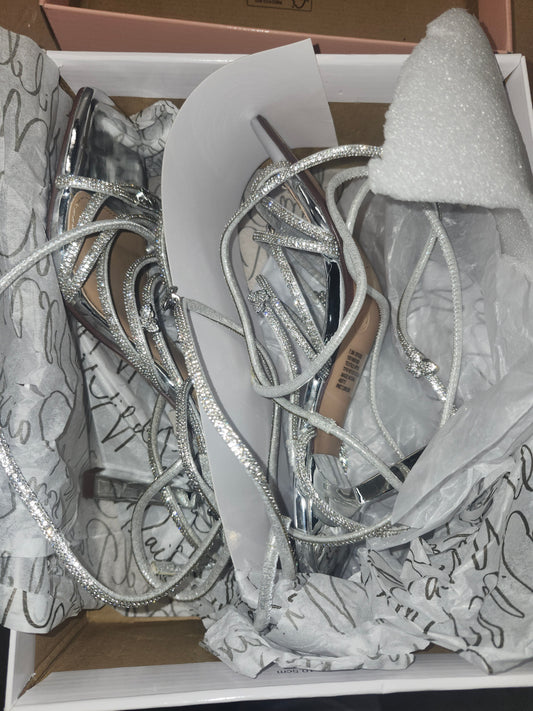 Wild Pair Eross Lace-Up Dress Sandals 7.5MUS - Silver Bling