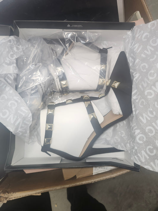 INC Syndia Black Studded Strappy Stiletto Pumps Size 10