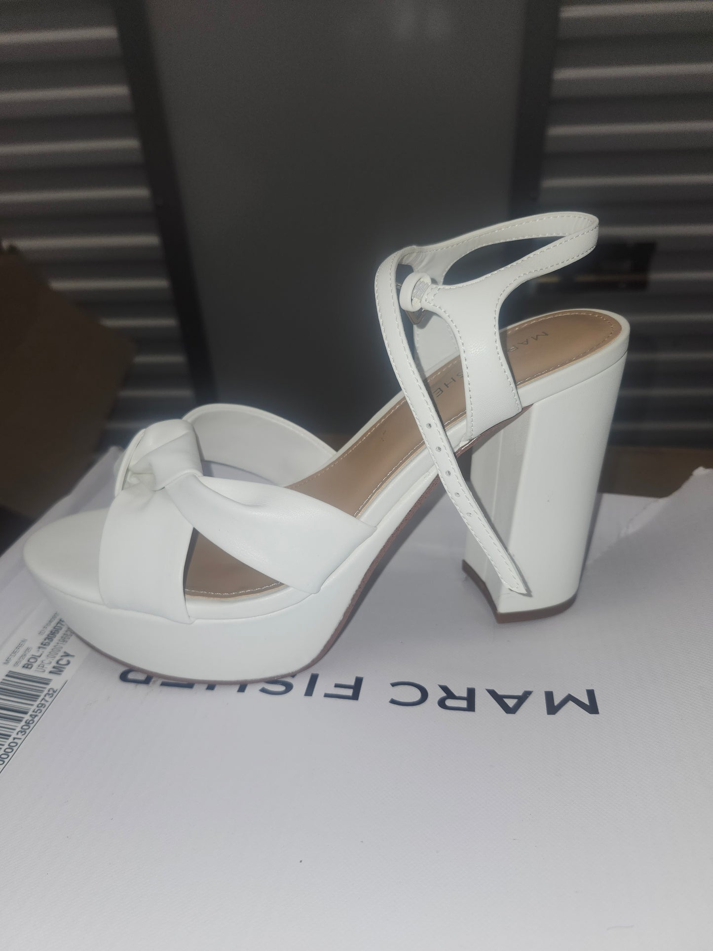Marc Fisher Deren High Heel Platform Sandals, Size 7M US White.