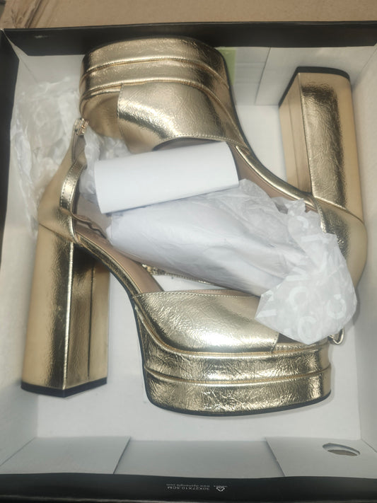 INC Arya Metallic Heeled Sandals, Gold, Size 8.5