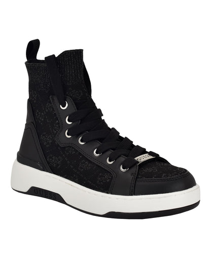 Guess Mannen Knit Hi-Top Sneakers, Black Logo, Size 9.5MUS