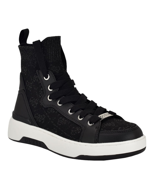 Guess Mannen Knit Hi-Top Sneakers, Black Logo, Size 9.5MUS