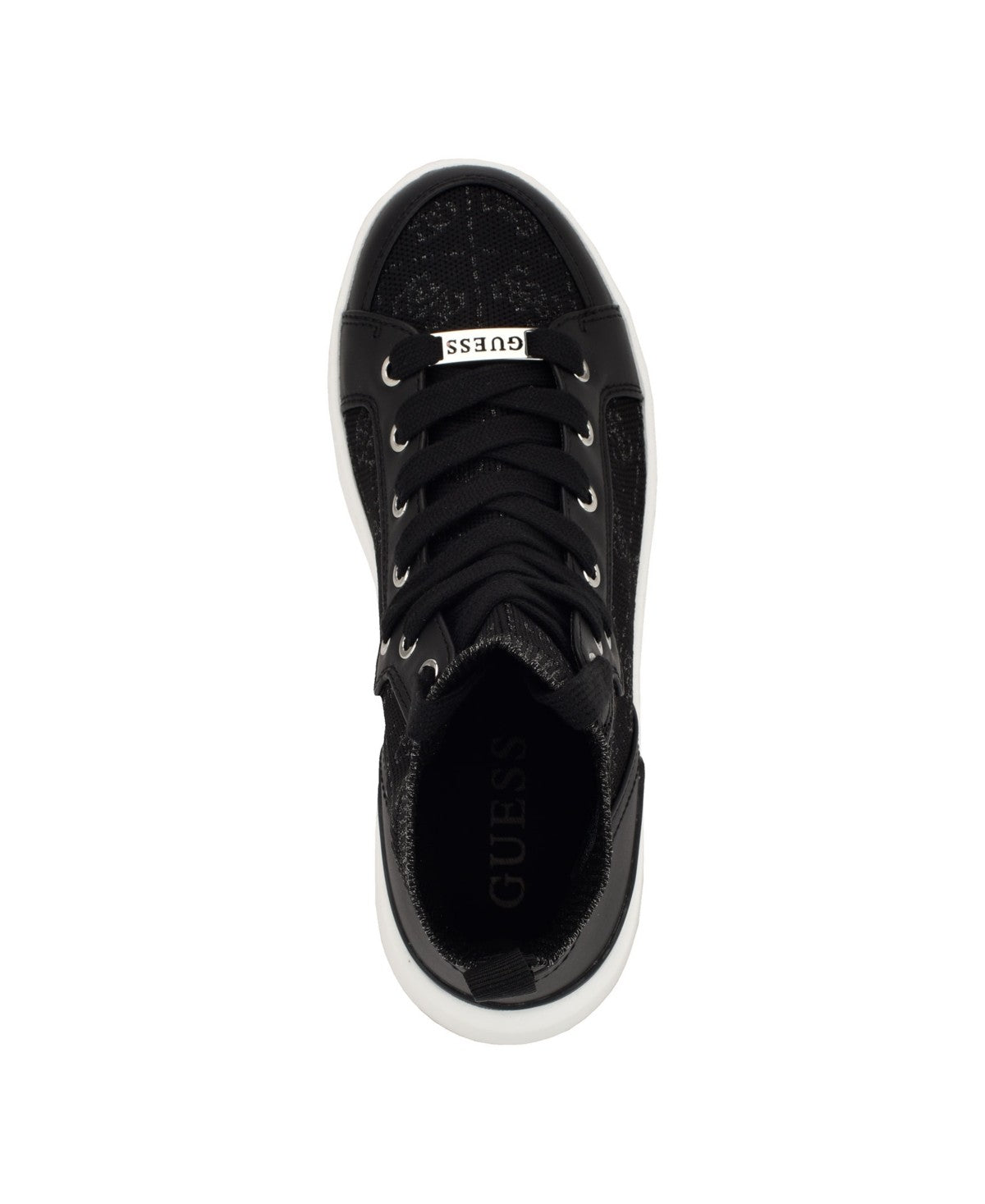 Guess Mannen Knit Hi-Top Sneakers, Black Logo, Size 9.5MUS