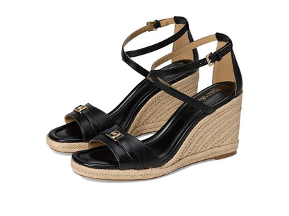 MICHAEL Michael Kors Mandy Wedge Sandals, Black Leather Size 7M