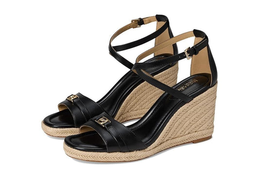 MICHAEL Michael Kors Mandy Wedge Sandals, Black Leather Size 7M
