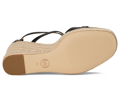 MICHAEL Michael Kors Mandy Wedge Sandals, Black Leather Size 7M