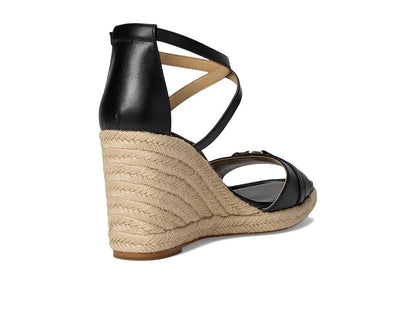 MICHAEL Michael Kors Mandy Wedge Sandals, Black Leather Size 7M