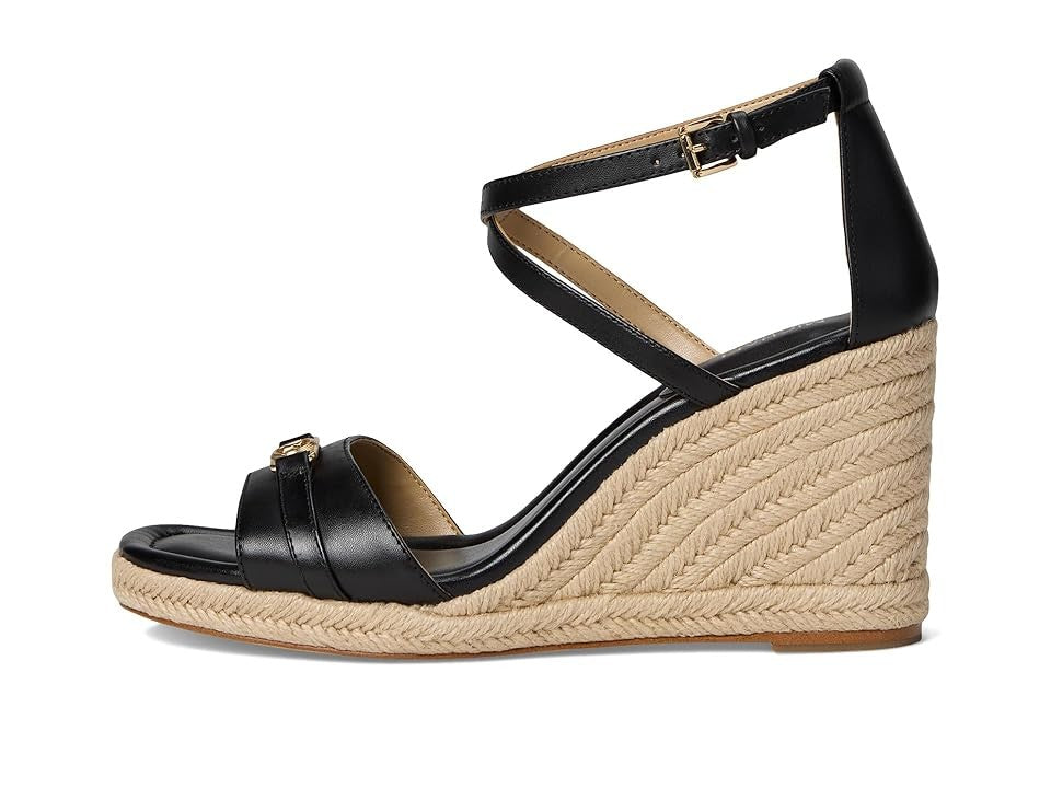 MICHAEL Michael Kors Mandy Wedge Sandals, Black Leather Size 7M