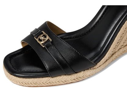 MICHAEL Michael Kors Mandy Wedge Sandals, Black Leather Size 7M
