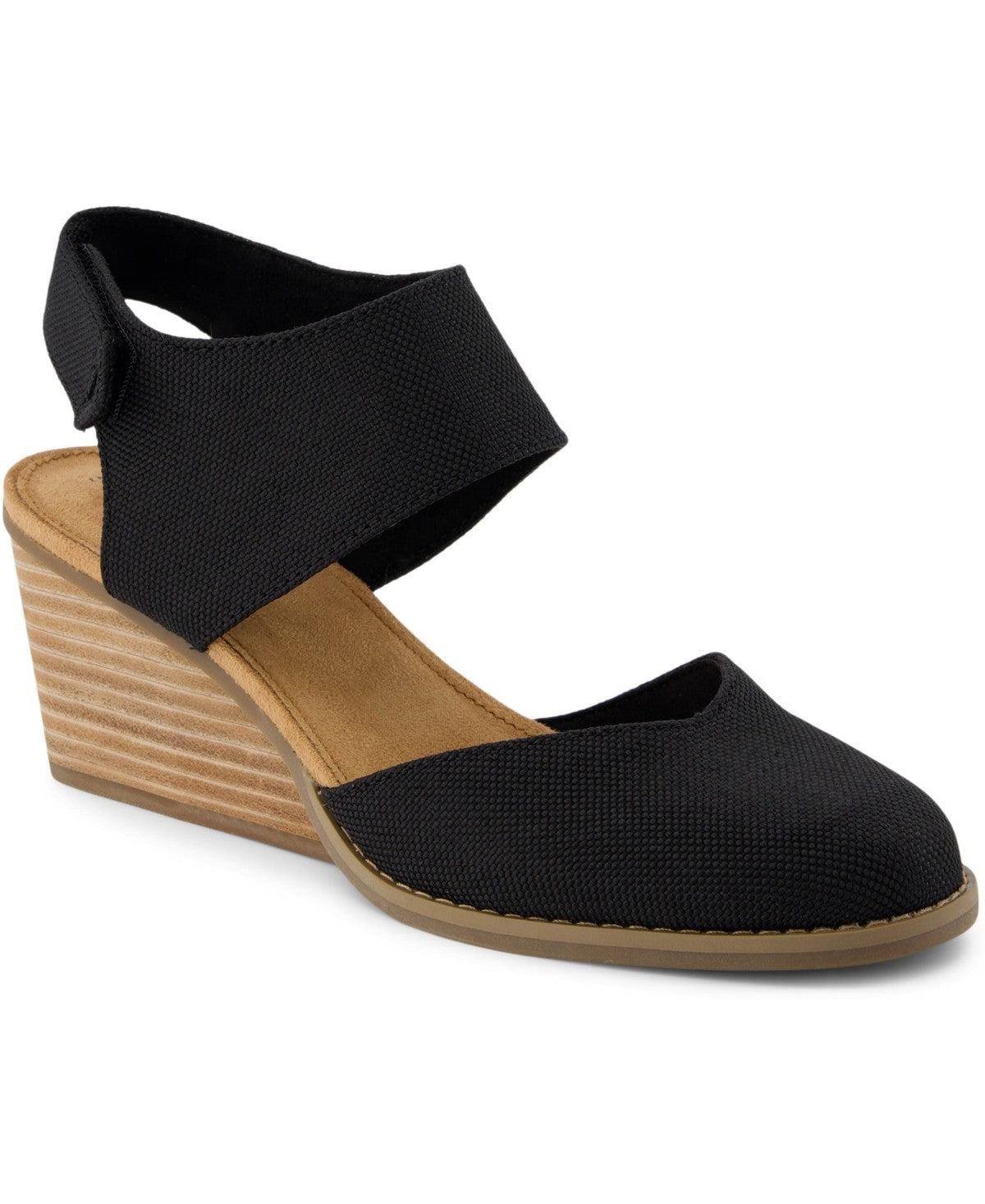Toms Madison Wedge Heel Sandals, Black Canvas, Size 8US