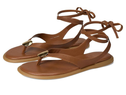 Dolce Vita Judy Embellished Flat Sandals, Cognac Leather, Size 8MUS