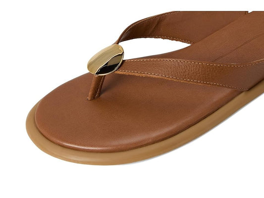 Dolce Vita Judy Embellished Flat Sandals, Cognac Leather, Size 8MUS