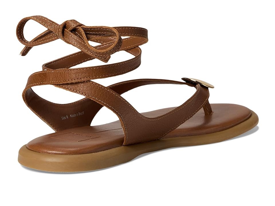 Dolce Vita Judy Embellished Flat Sandals, Cognac Leather, Size 8MUS