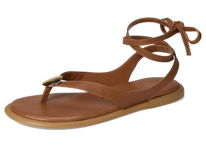 Dolce Vita Judy Embellished Flat Sandals, Cognac Leather, Size 8MUS