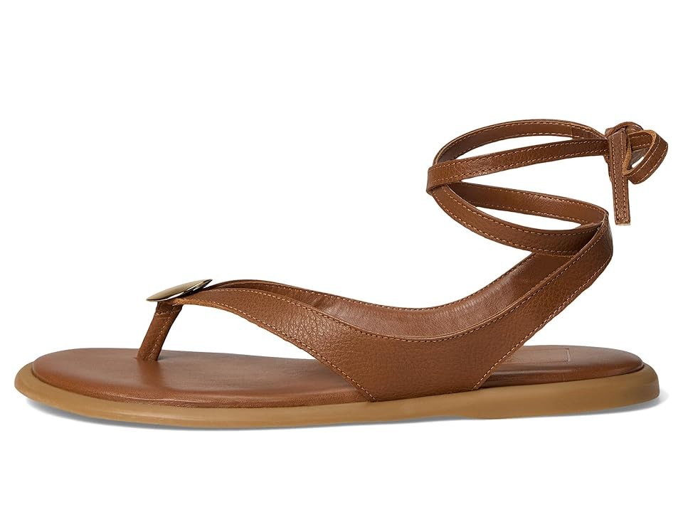 Dolce Vita Judy Embellished Flat Sandals, Cognac Leather, Size 8MUS