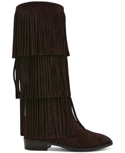 Steve Madden Women's Spur Knee-High Fringe Boots - Brown Suede