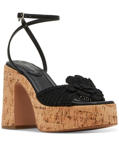 Madden Girl Black Flower Platform Dress Sandals, Size 7MUS