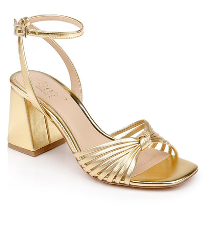 Jewel Badgley Mischka Nariah Gold Leather Sandals, Size 8.5MUS