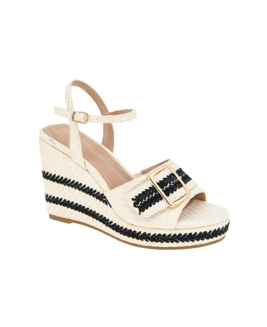 BCBGeneration Elo Buckle Wedge Sandals - Porcelain, Black Size 7US
