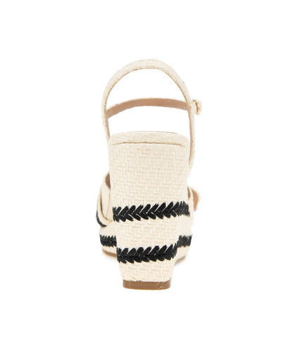BCBGeneration Elo Buckle Wedge Sandals - Porcelain, Black Size 7US