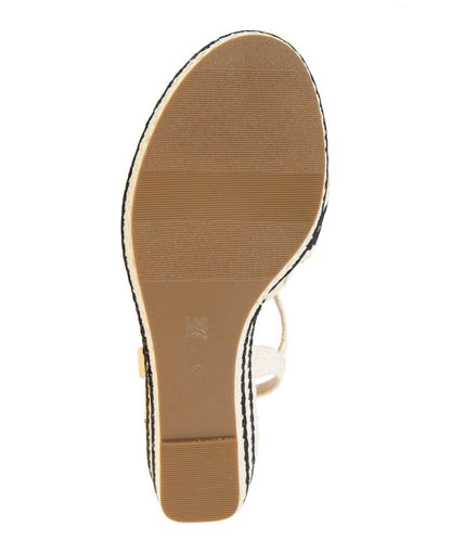 BCBGeneration Elo Buckle Wedge Sandals - Porcelain, Black Size 7US