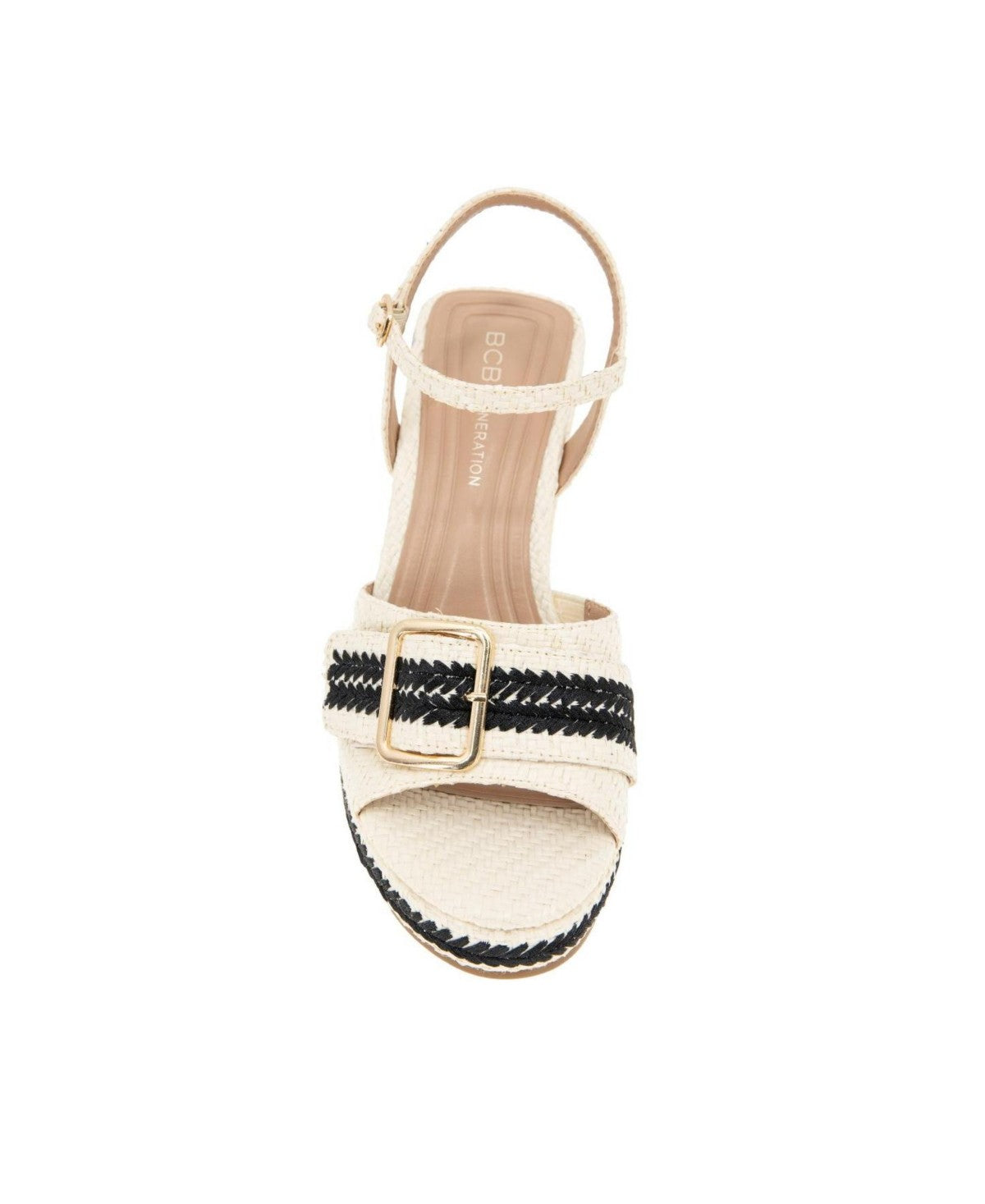 BCBGeneration Elo Buckle Wedge Sandals - Porcelain, Black Size 7US