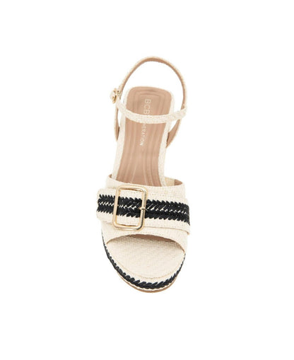 BCBGeneration Elo Buckle Wedge Sandals - Porcelain, Black Size 7US
