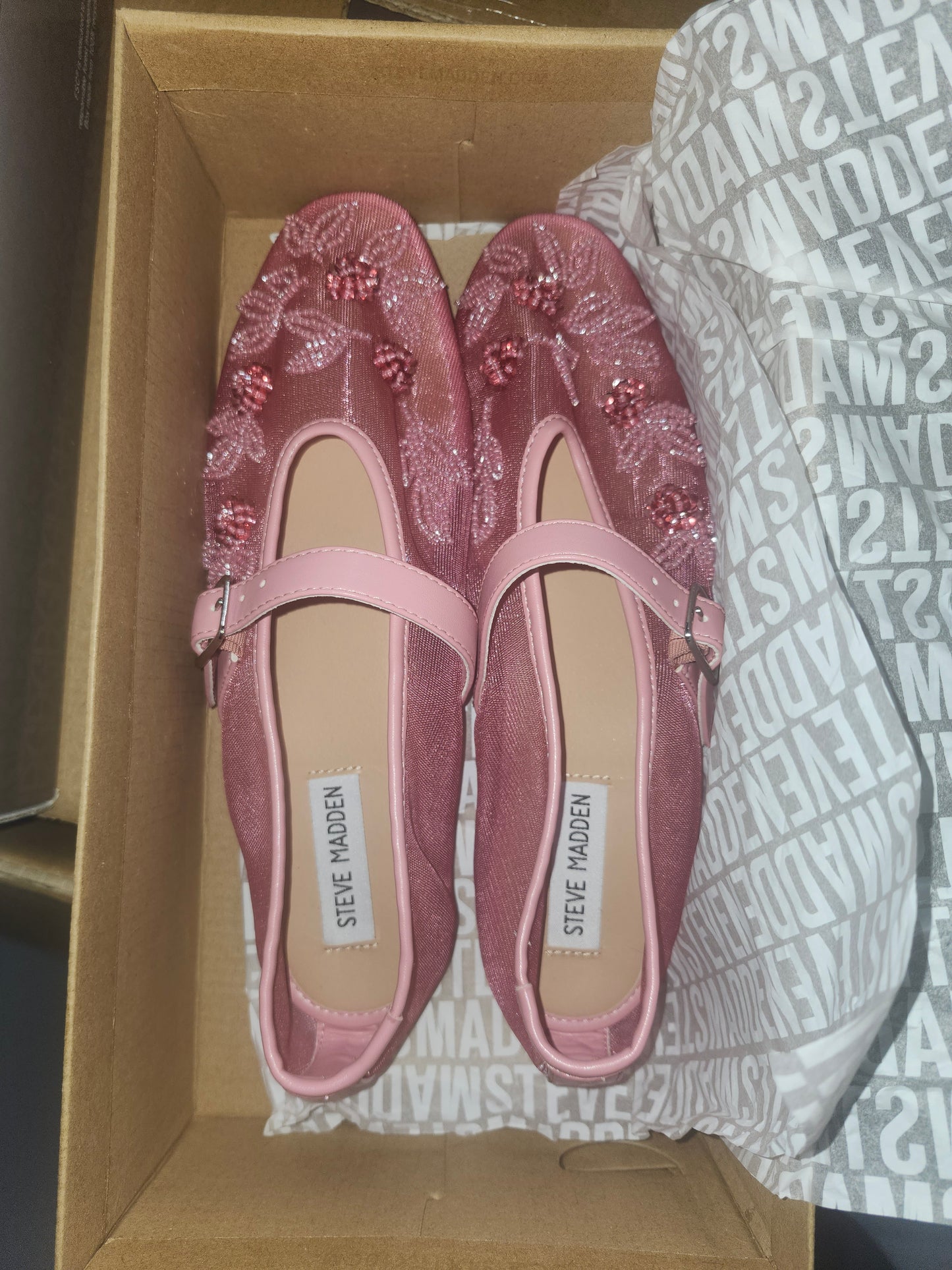 Steve Madden Dreaming Pink Embellished Flat Shoes, Size 10 M