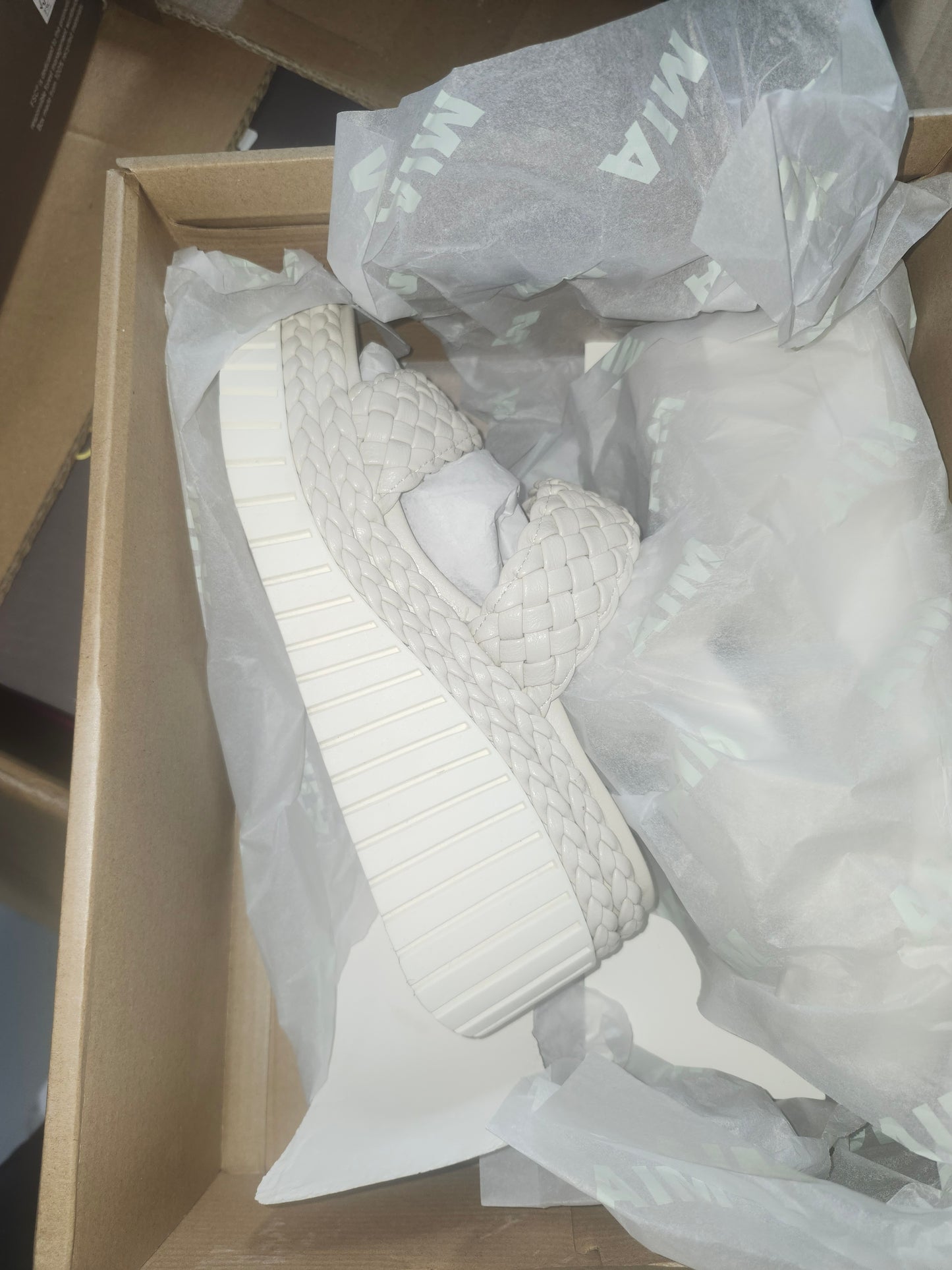 MIA Yoshi Ecru Wedge Shoes, Faux Leather, Size 7