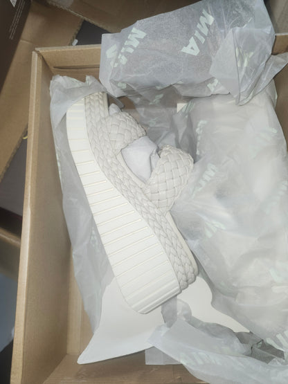 MIA Yoshi Ecru Wedge Shoes, Faux Leather, Size 7