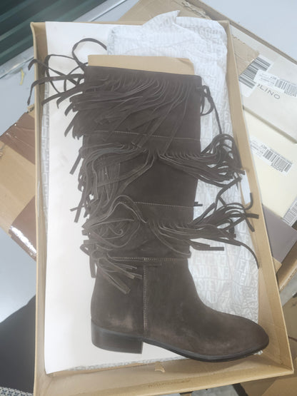 Steve Madden Women's Spur Knee-High Fringe Boots - Brown Suede