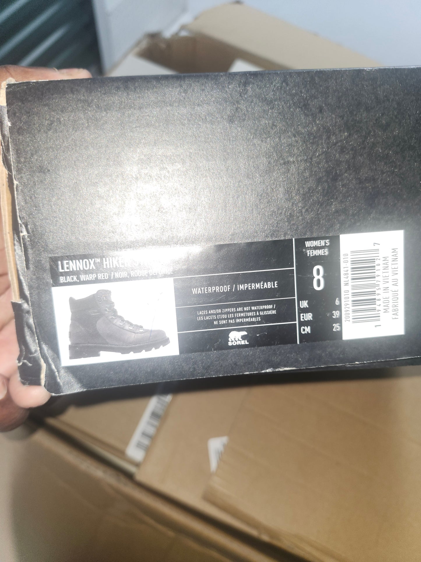 Sorel Lennox Hiker STKD Waterproof Boot, Black Red, Size 8