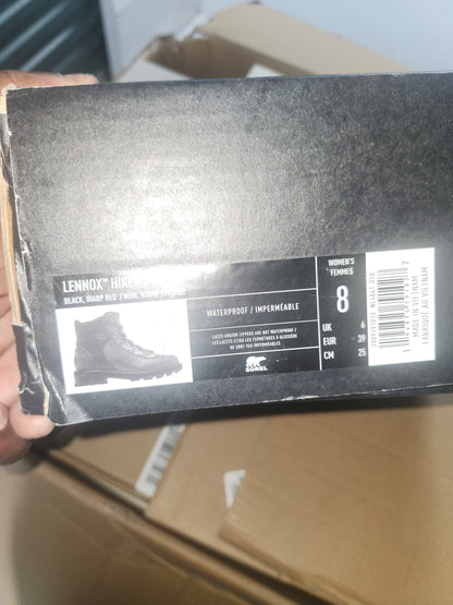 Sorel Lennox Hiker STKD Waterproof Boot, Black Red, Size 8