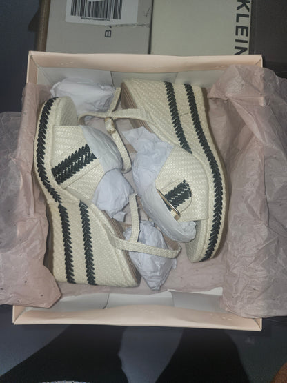 BCBGeneration Elo Buckle Wedge Sandals - Porcelain, Black Size 7US