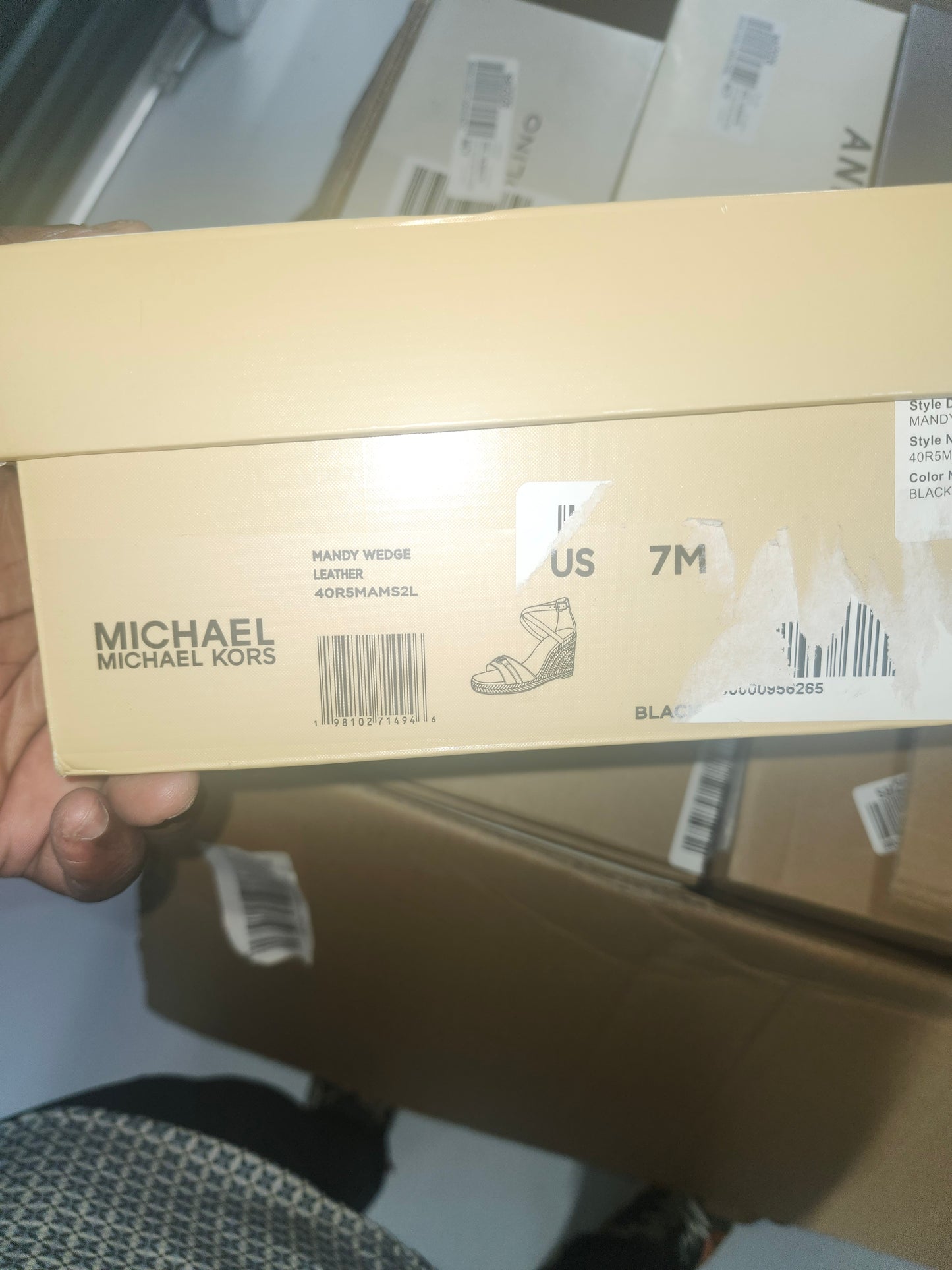 MICHAEL Michael Kors Mandy Wedge Sandals, Black Leather Size 7M