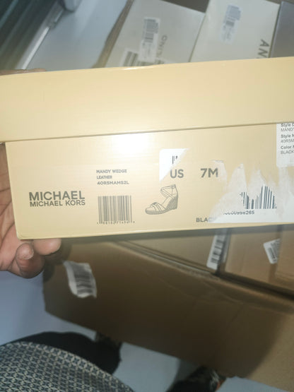 MICHAEL Michael Kors Mandy Wedge Sandals, Black Leather Size 7M