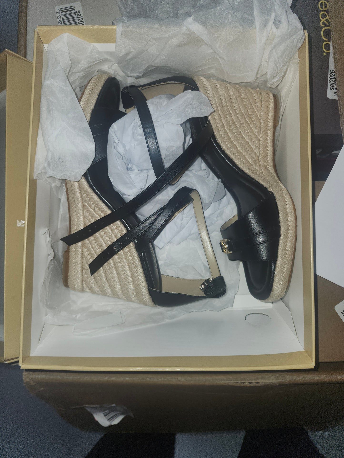 MICHAEL Michael Kors Mandy Wedge Sandals, Black Leather Size 7M