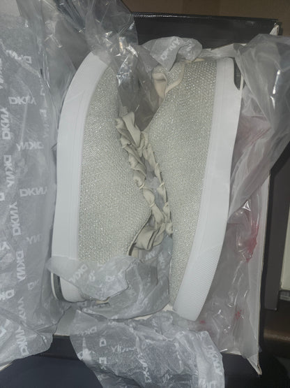 DKNY Abeni Lace-Up Low-Top Sneakers, Bone/Silver, Size 8MUS