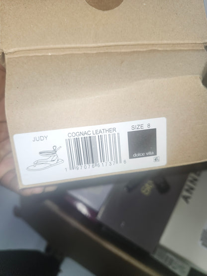 Dolce Vita Judy Embellished Flat Sandals, Cognac Leather, Size 8MUS