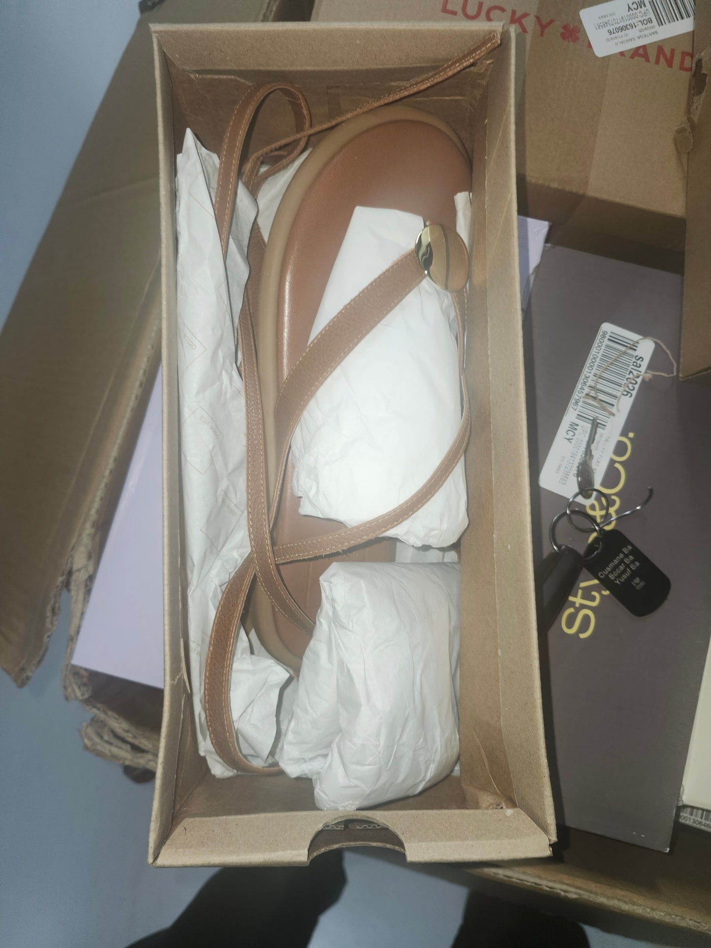 Dolce Vita Judy Embellished Flat Sandals, Cognac Leather, Size 8MUS