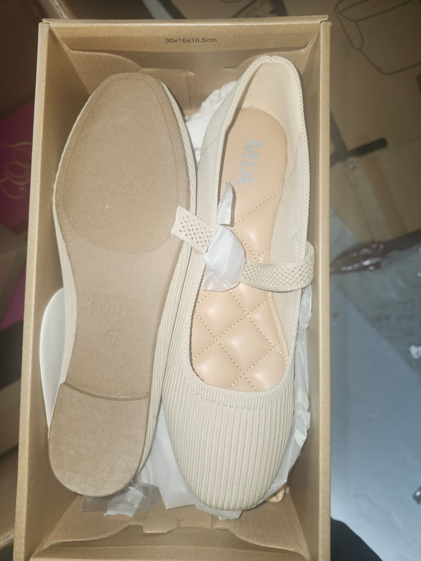 Mia Brita Mary-Jane Knit Flats Oatmeal, Size 7MUS