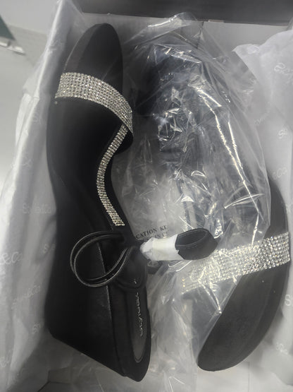 Style & Co Mulan Embellished Wedge Sandals 9.5MUS Black/Silver