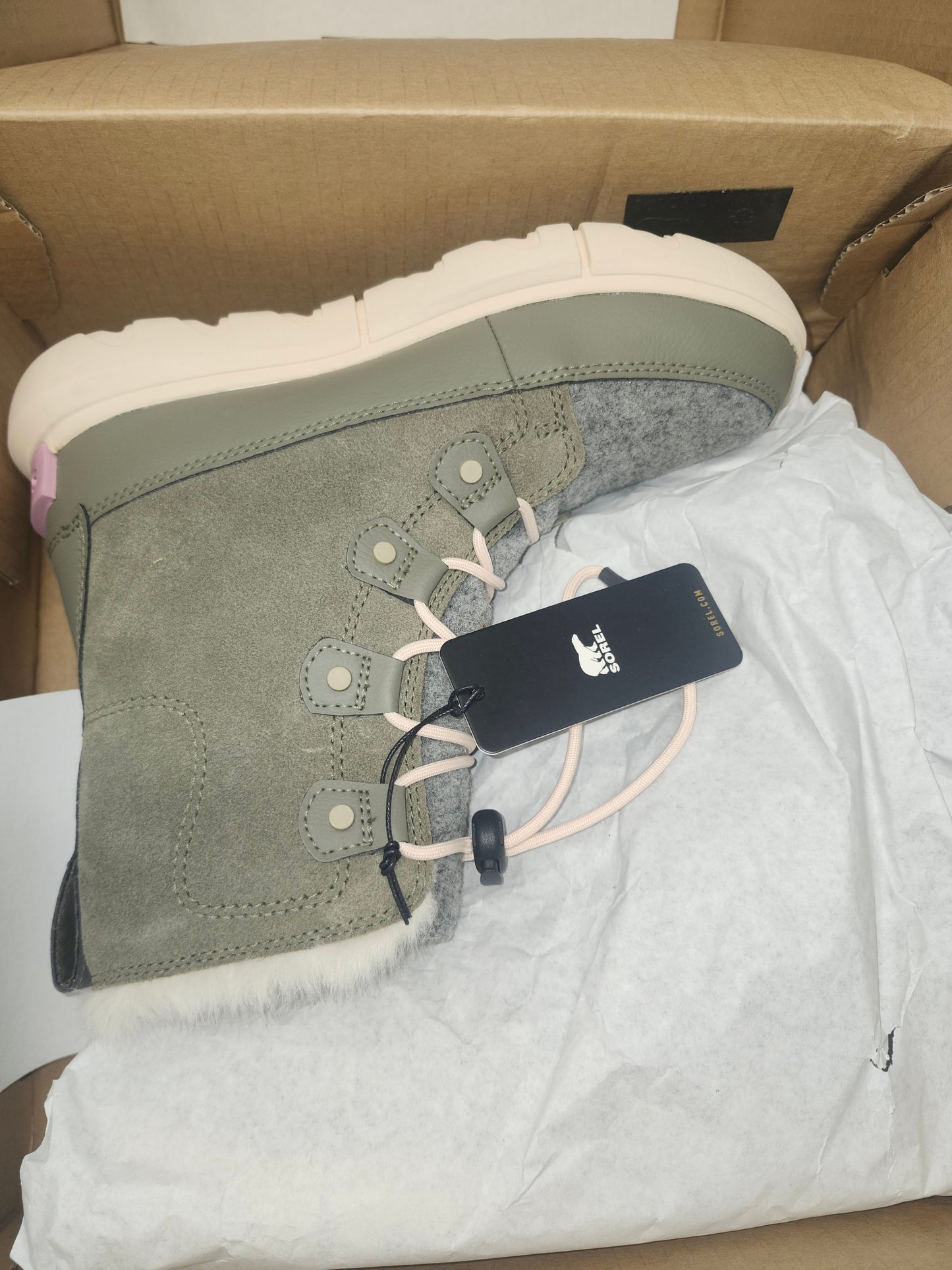 Sorel Youth Explorer Lace WP Boot Size 5 - Stone Green