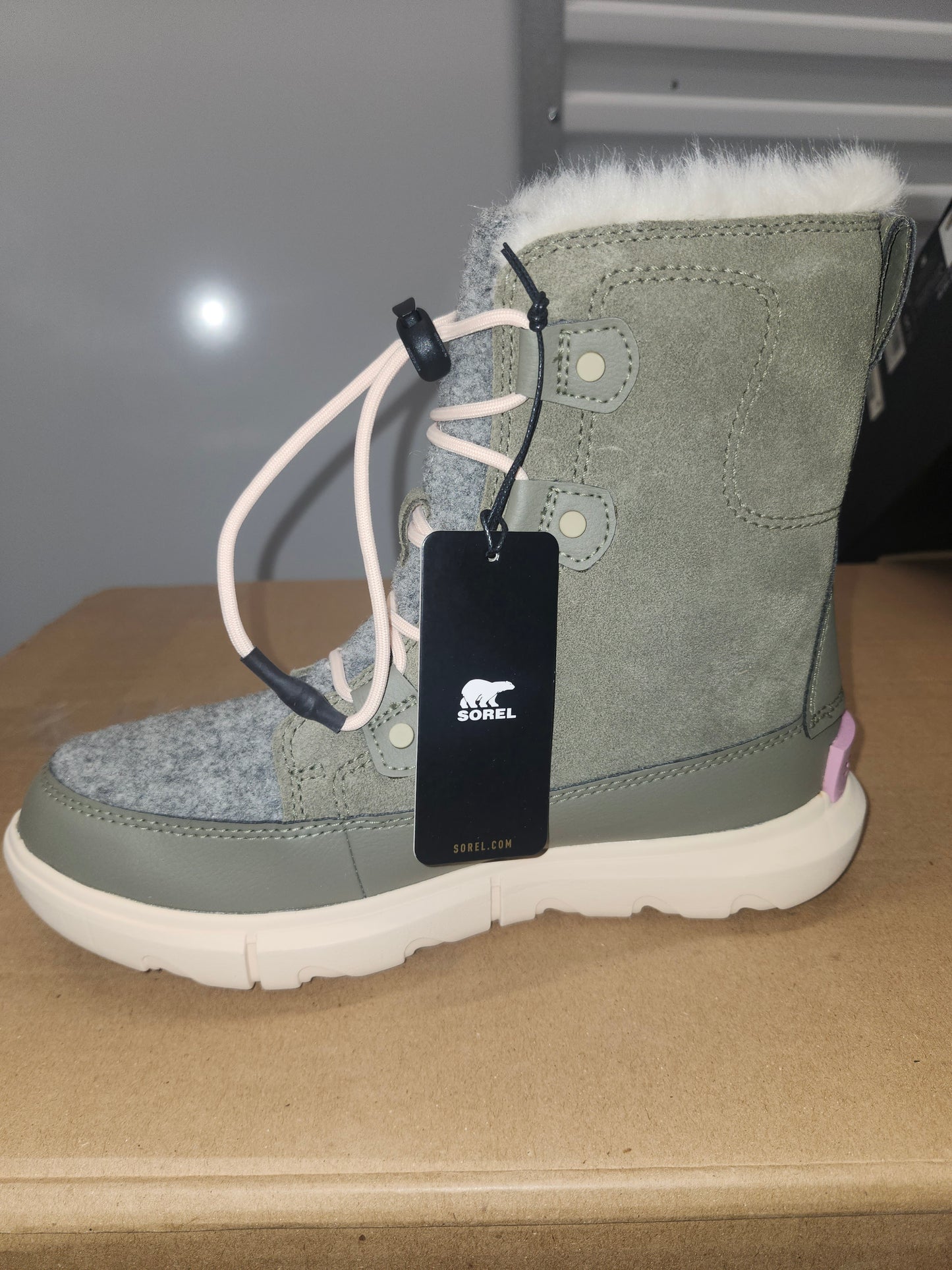Sorel Youth Explorer Lace WP Boot Size 5 - Stone Green